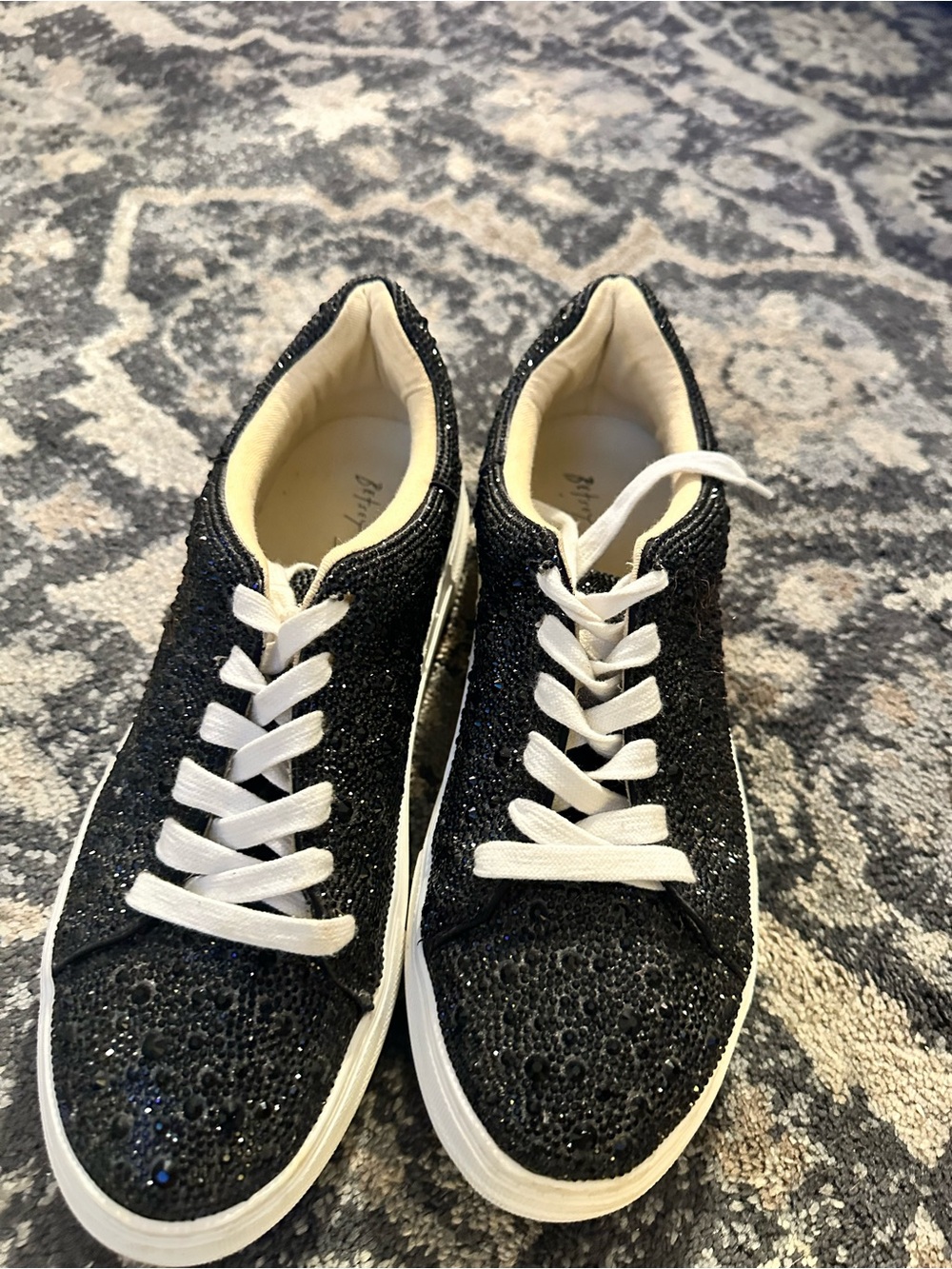 Betsey Johnson Black Glitter Low-Top Lace-Up Sneakers - Picture 2 of 11